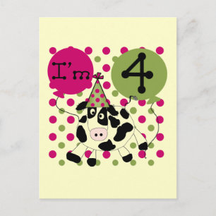 Pink Cow 4th  Birthday Tshirts and Gifts Postcard