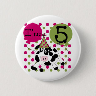 Pink Cow 5th Birthday Tshirts and Gifts 2 Inch Round Button