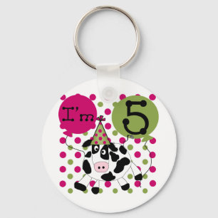 Pink Cow 5th Birthday Tshirts and Gifts Keychain