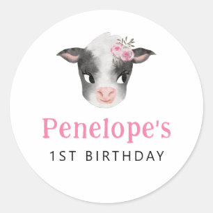 Pink Cow Birthday Party Favor  Classic Round Sticker