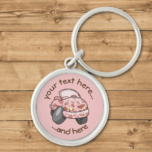 Pink Cow Print Cartoon Car Keychain