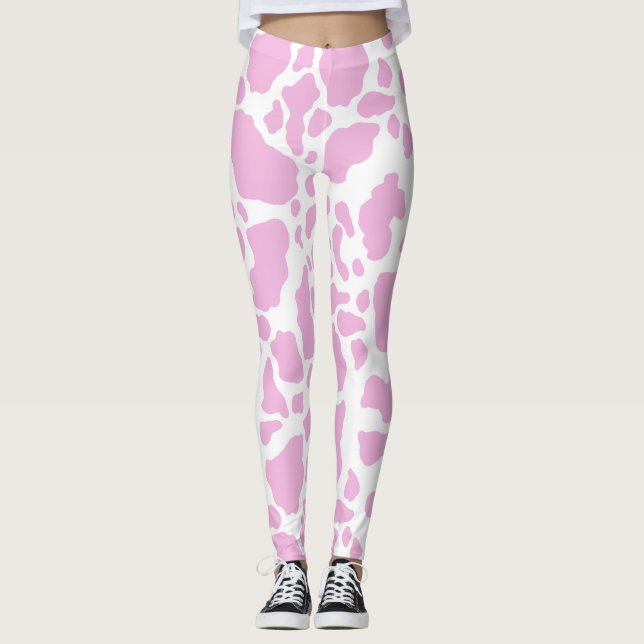 Pink Cow Print Leggings (Front)