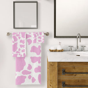 Pink Cow Spots Animal Print Pattern Bath Towel Set