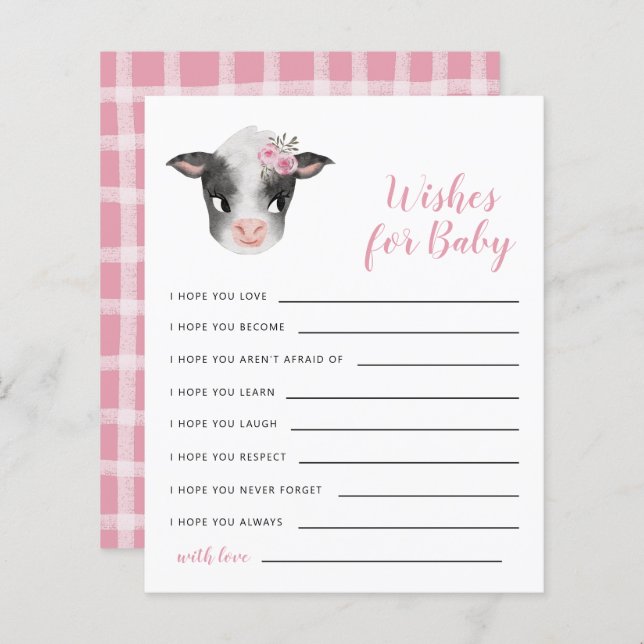 Pink Cow Wishes for Baby Card (Front/Back)