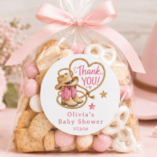 Pink Cowboy Baby Shower Favour Sticker