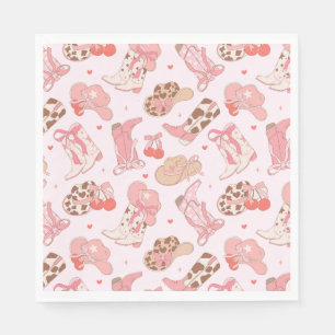 Pink Cowboy Boot Girls Paper Napkin