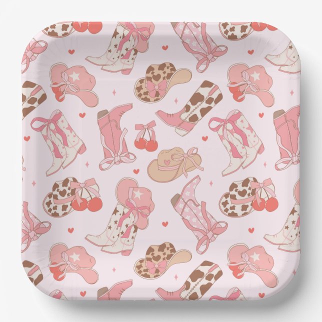 Pink Cowboy Boots Paper Plate (Front)