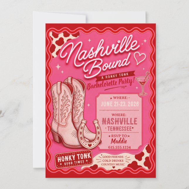 Pink Cowboy Boots Weekend Bachelorette  Invitation (Front)
