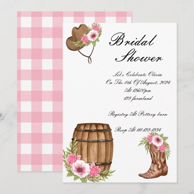 PINK COWBOY BRIDAL SHOWER INVITATION (Front/Back)