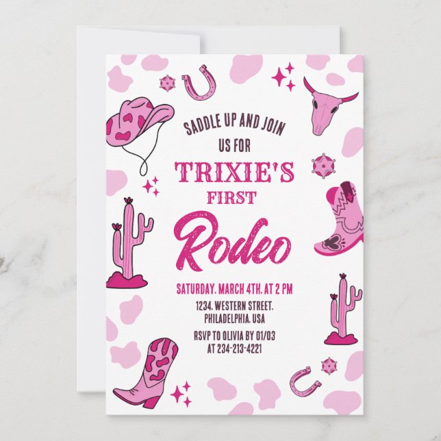 Pink Cowgirl 1st Rodeo Birthday Party Invitation (Front)