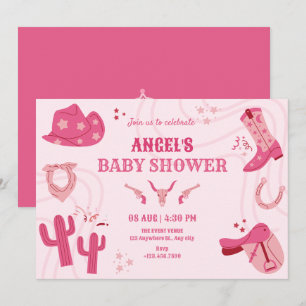 Pink cowgirl baby shower invitation
