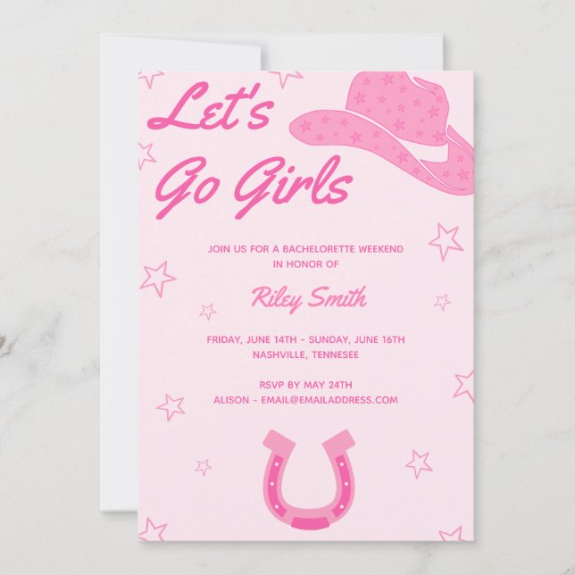 Pink Cowgirl Bachelorette Party Invitation (Front)