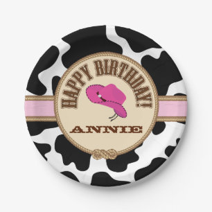 Pink Cowgirl Birthday, Customizable Plates