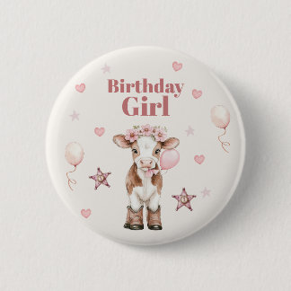 Pink Cowgirl Birthday | Farm Theme 1st 2 Inch Round Button