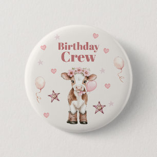Pink Cowgirl Birthday Farm Theme 1st 2 Inch Round Button