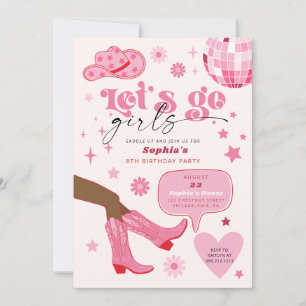 Pink Cowgirl Birthday Party Let's Go Girls Invitation