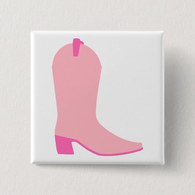 Pink Cowgirl Boot 2 Inch Square Button (Front)