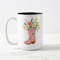 Pink Cowgirl Boot Wildflowers Floral Western
