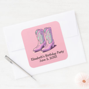 Pink Cowgirl Boots Birthday Party Western Girl  Square Sticker