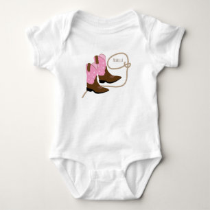 Pink Cowgirl Boots & Lasso Rope, Personalized Baby Bodysuit