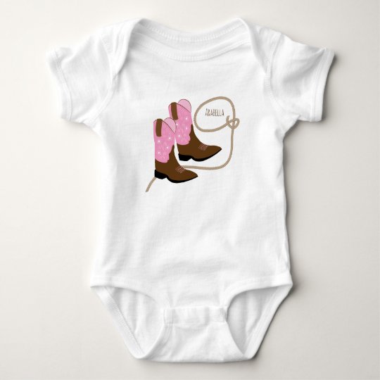 Pink Cowgirl Boots & Lasso Rope, Personalized Baby Bodysuit