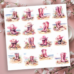 Pink Cowgirl Boots on a Beach
