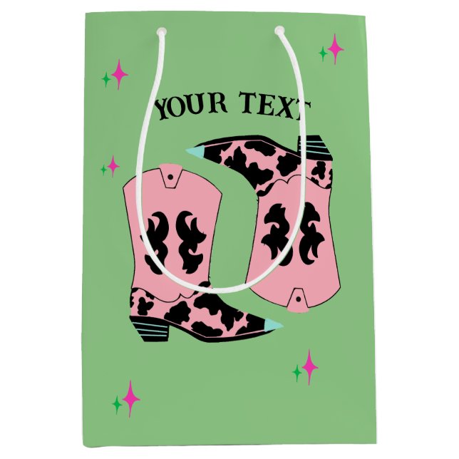 Pink Cowgirl Boots Rodeo Green  Medium Gift Bag (Front)
