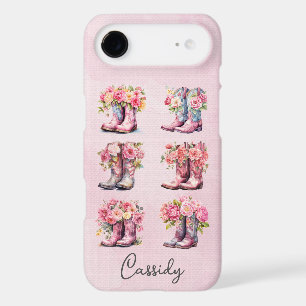 Pink Cowgirl Boots with Flowers Monogrammed