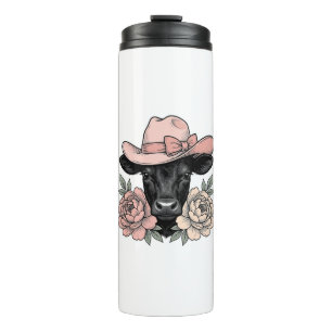 Pink Cowgirl Calf with Peonies Vintage Vector_1 Thermal Tumbler