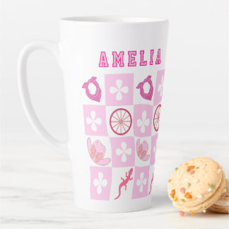 Pink Cowgirl Checkered with Flower Latte Mug