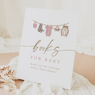 Pink Cowgirl Clothesline Books for Baby Pedestal Sign