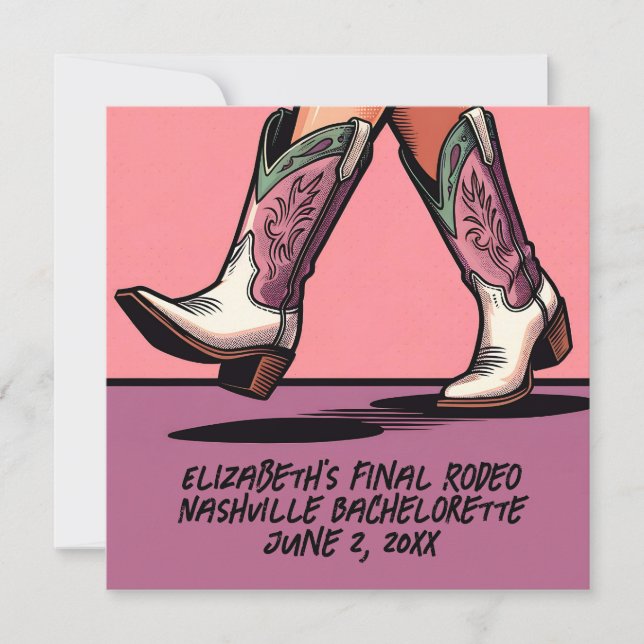 Pink Cowgirl Coquette Boots Bachelorette Invitation (Front)