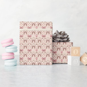 Pink Cowgirl Coquette Bows Western Baby Shower Wrapping Paper
