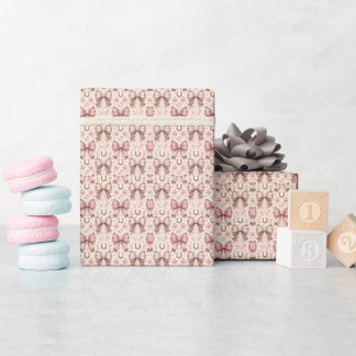 Pink Cowgirl Coquette Bows Western Baby Shower Wrapping Paper