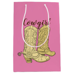 Pink Cowgirl Cowboy Boots Medium Gift Bag