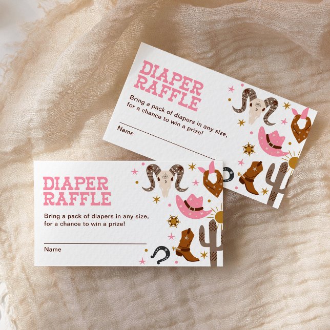 Pink Cowgirl Diaper Raffle Western Baby Shower Enclosure Card (Creator Uploaded)