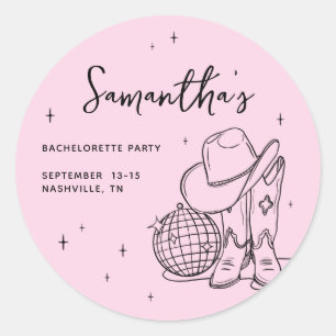 Pink Cowgirl Disco Last Rodeo Bachelorette Party Classic Round Sticker