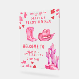Pink Cowgirl First Birthday Party  Acrylic Sign