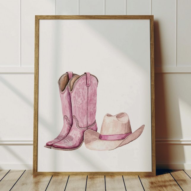 Pink Cowgirl Hat Boots Poster Kids Room Decor (Créateur téléchargé)