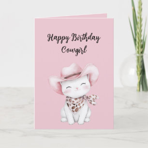 Pink Cowgirl Hat Cat Birthday Card