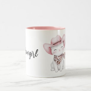 Pink Cowgirl Hat Cat Two-Tone Coffee Mug