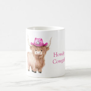 Pink Cowgirl Hat Highland Cow   Coffee Mug