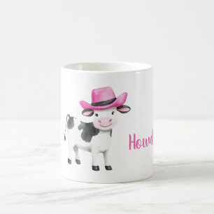 Pink Cowgirl Hat Howdy Cow Coffee Mug