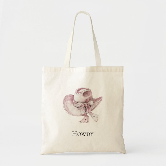 Pink Cowgirl Hat Tote Bag (Front)
