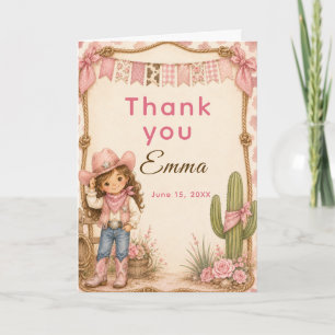Pink Cowgirl Hoedown Birthday Party Thank You Card