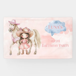 Pink Cowgirl Horse 00th Birthday Party Banner