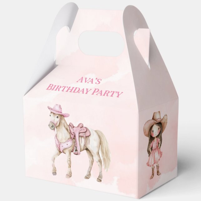 Pink Cowgirl Horse 00th Birthday Party Favor Box (Back)