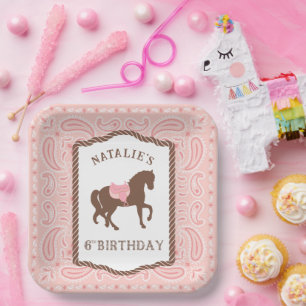 Pink Cowgirl   Horse Silhouette 6th Birthday Paper Plate