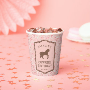 Pink Cowgirl Horse Silhouette Party Paper Cups