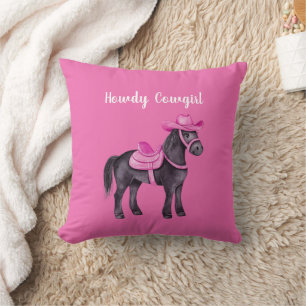 Pink Cowgirl Howdy Horse Throw Pillow